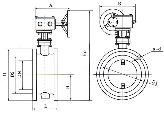 D341蝸輪法蘭式通風蝶閥結構圖